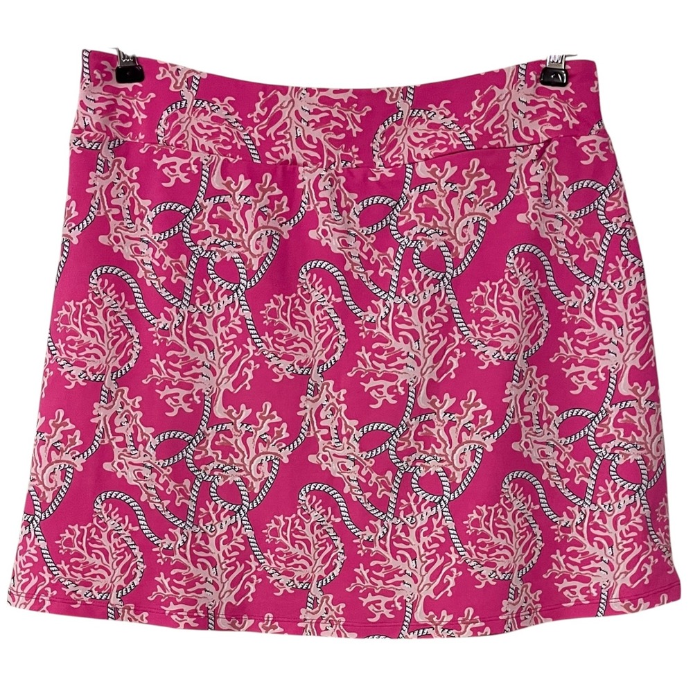 Lulu B Pink Coral Rope Nautical Skort Pickleball Golf Chic Resort Wear UPF 50 M - Picture 2 of 12